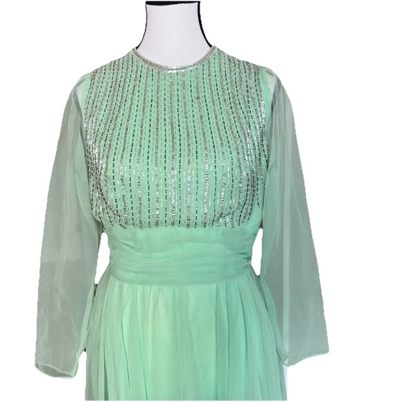 Vintage Jack Bryan Mint Green Beaded Sequin Evening Gown Dress SZ 12 Fairycore - Picture 2 of 14